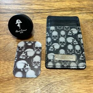 Robert Graham black skull card wallet magnetic with car vent holder new